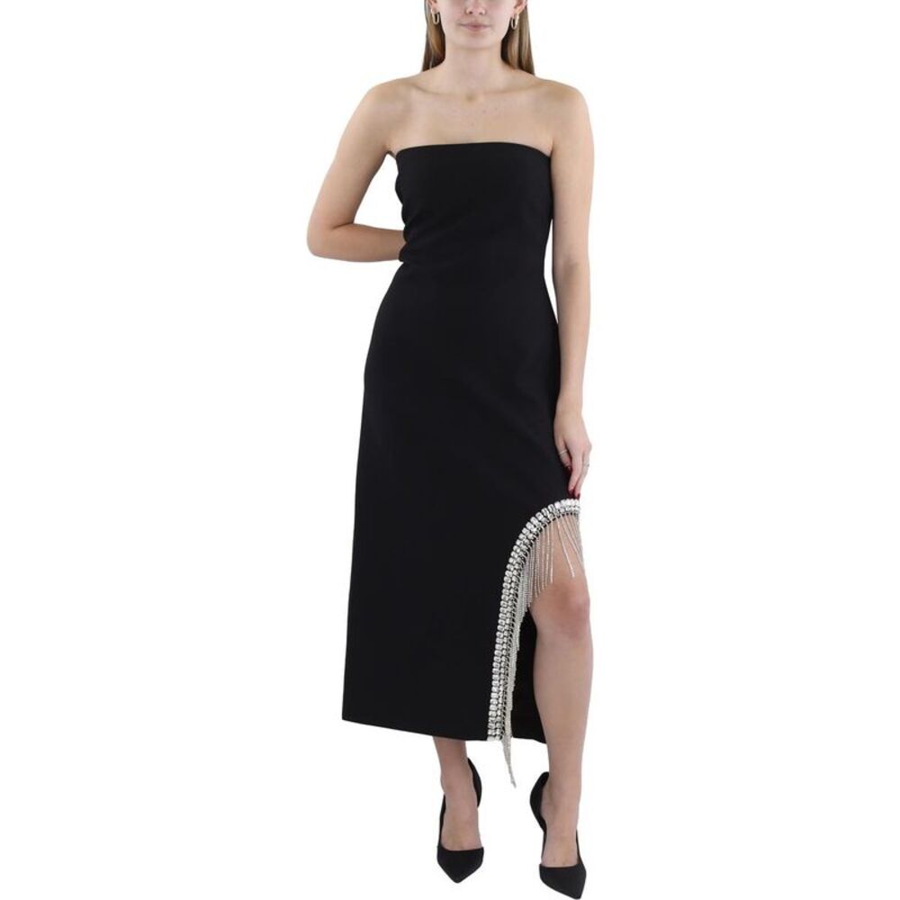 Cinq a Sept Womens Black Below Knee Embellished Slit Midi Dress